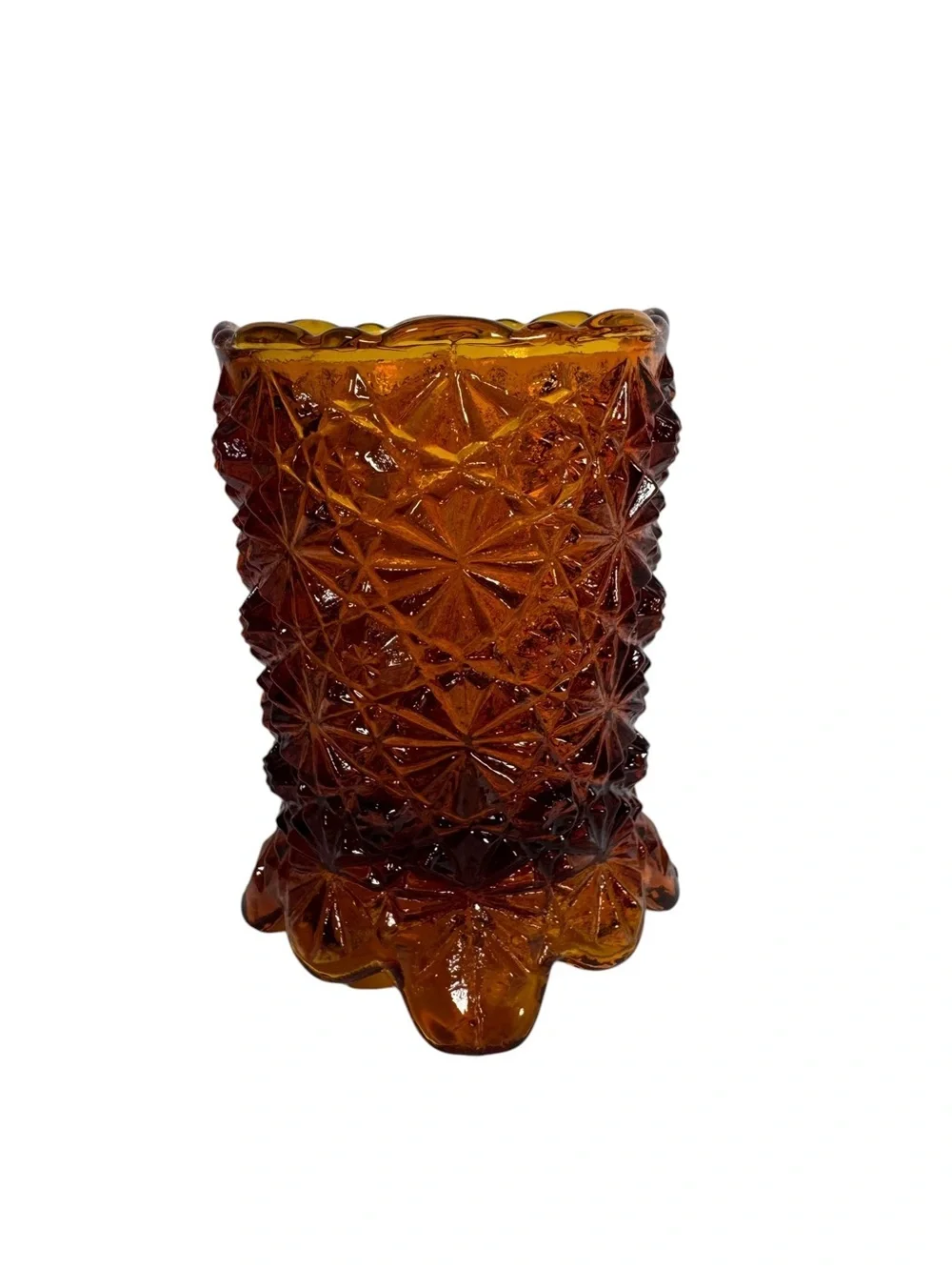 Vintage Amber Glass Starburst Votive Candle Holder Fairy Lamp Base